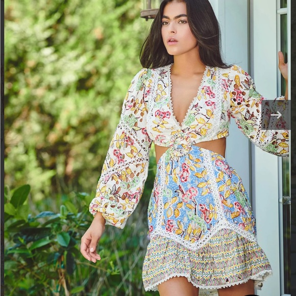 HEMANT & NANDITA Long Sleeve Cut Out Mini Dress